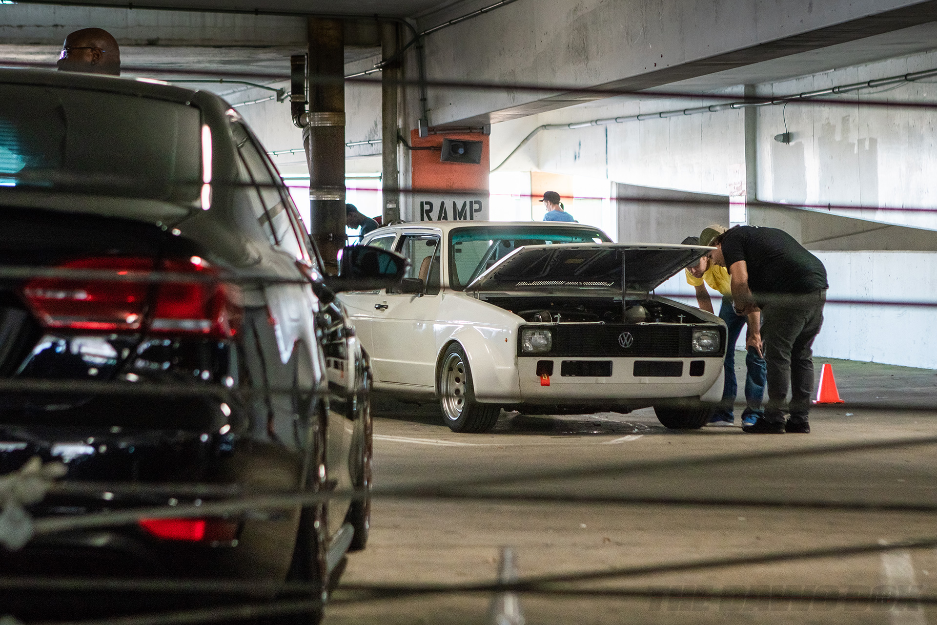 White Volkswagen in the garage