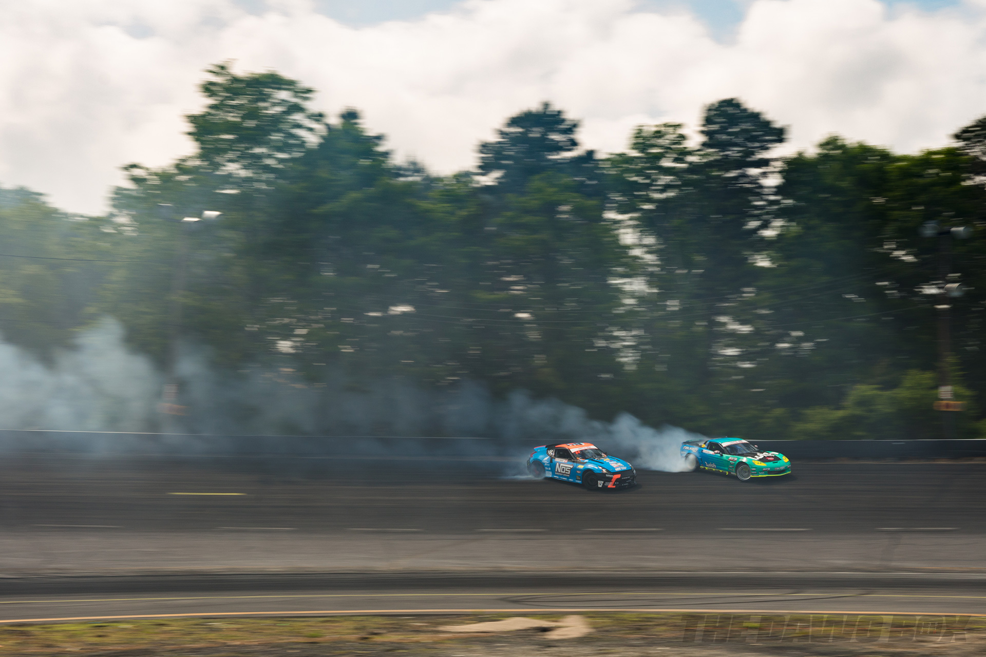 Chris Forsberg Nissan 370Z and Matt Field C6 Corvette drifting at FD