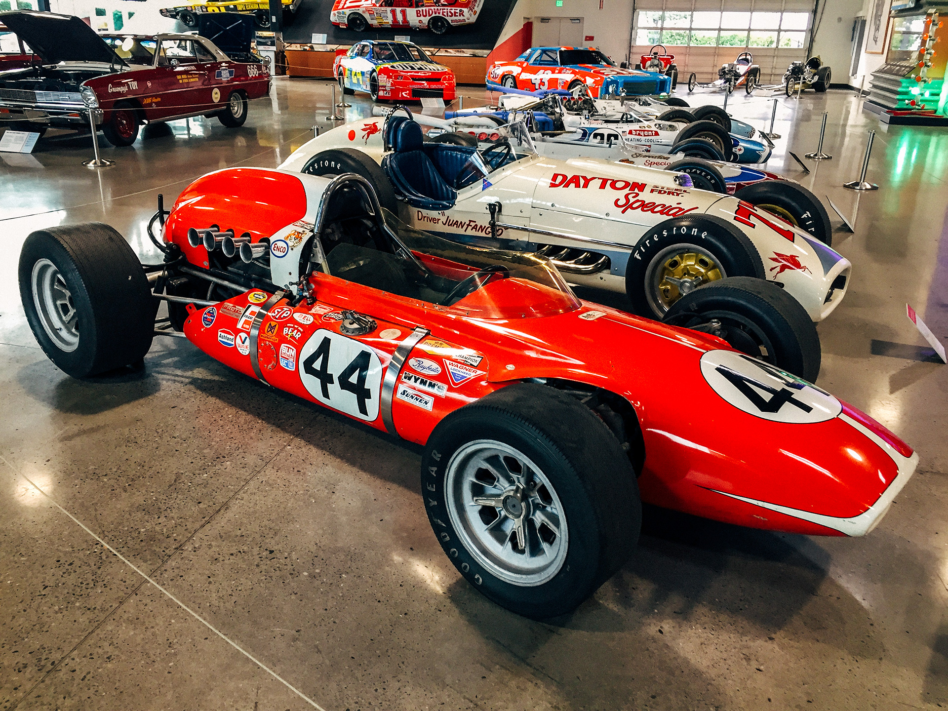 Collection of Indy 500 race cars from the 1950's at the World of Speed Museum