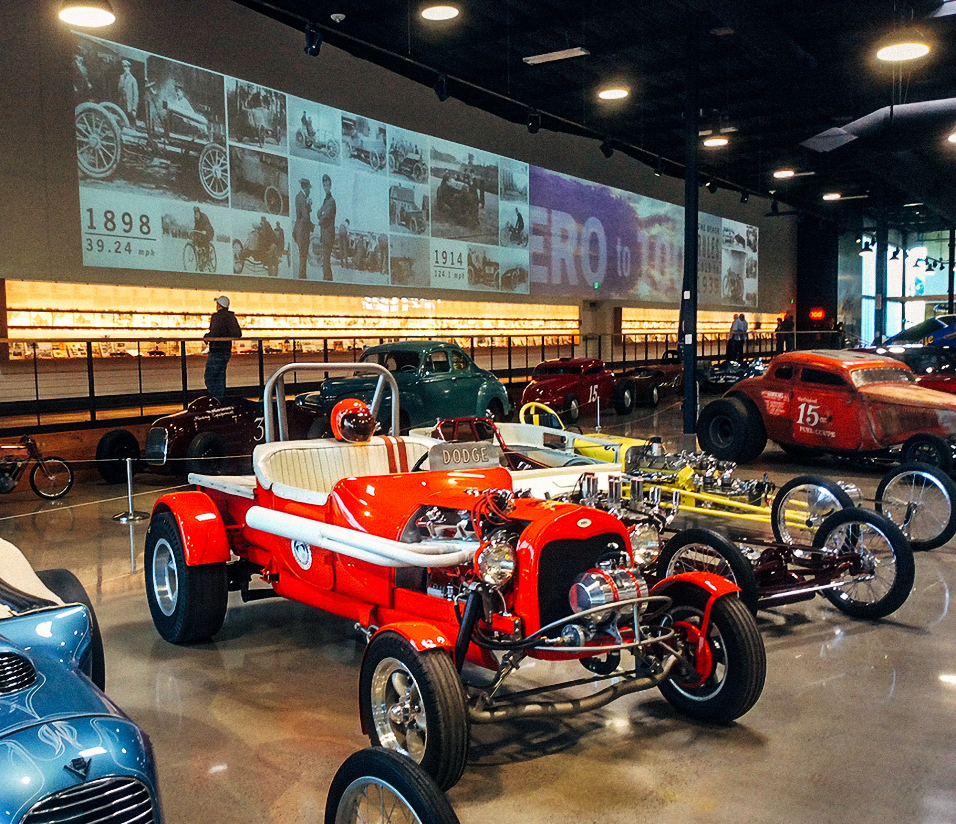 vintage red dodge race car at the World of Speed Museum