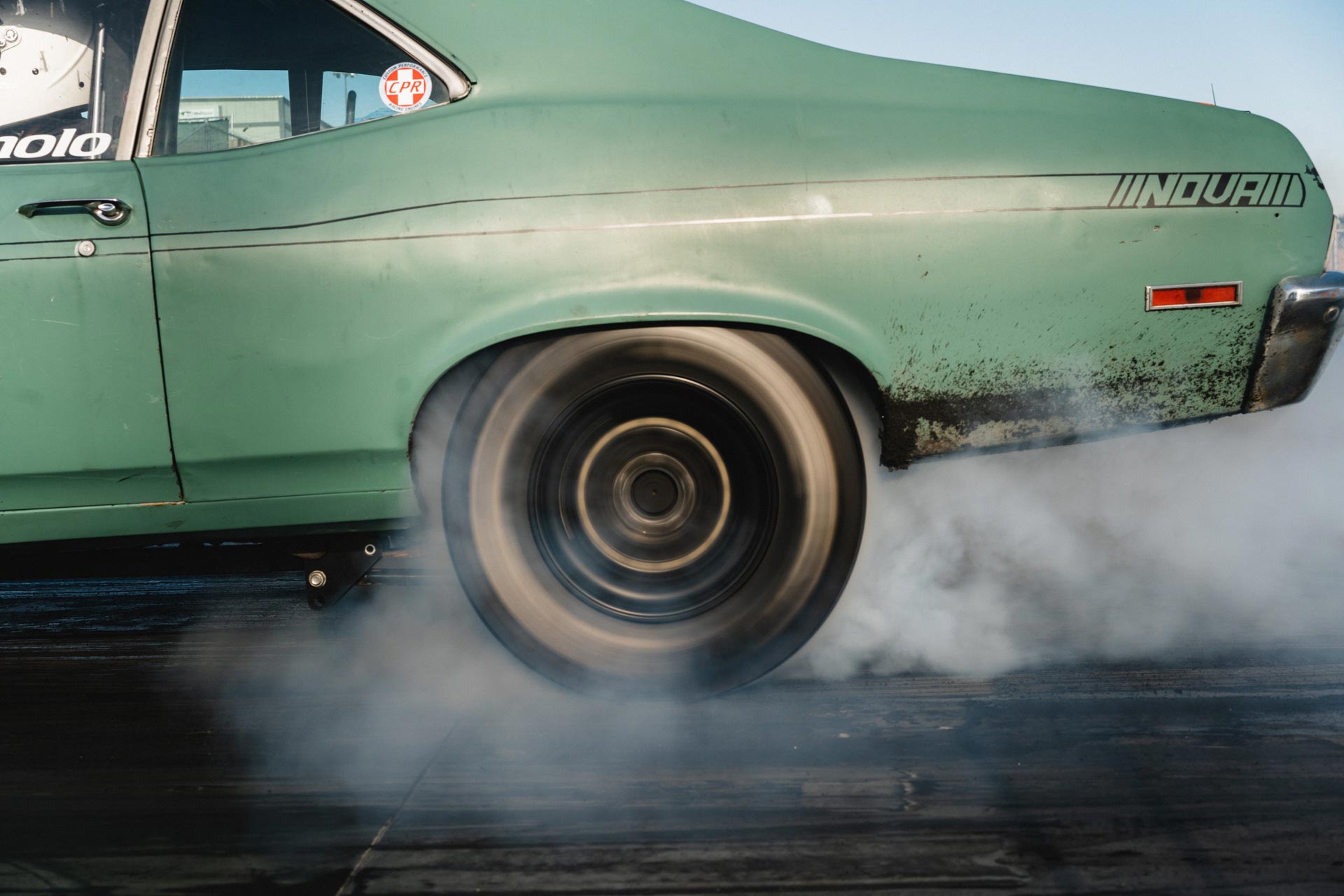 Bias Ply tire on a Chevy Nova drag car