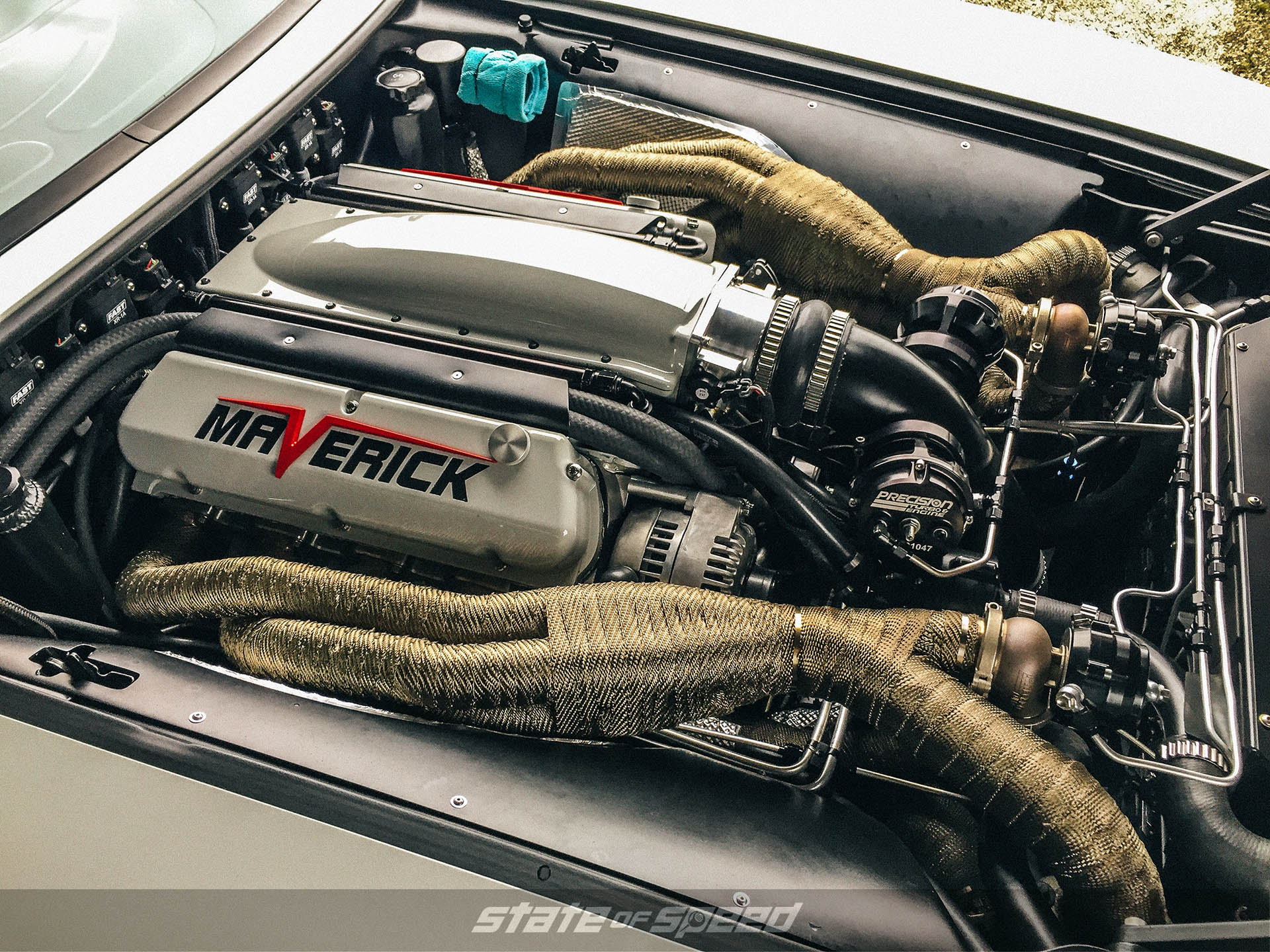 Engine bay of ford maverick