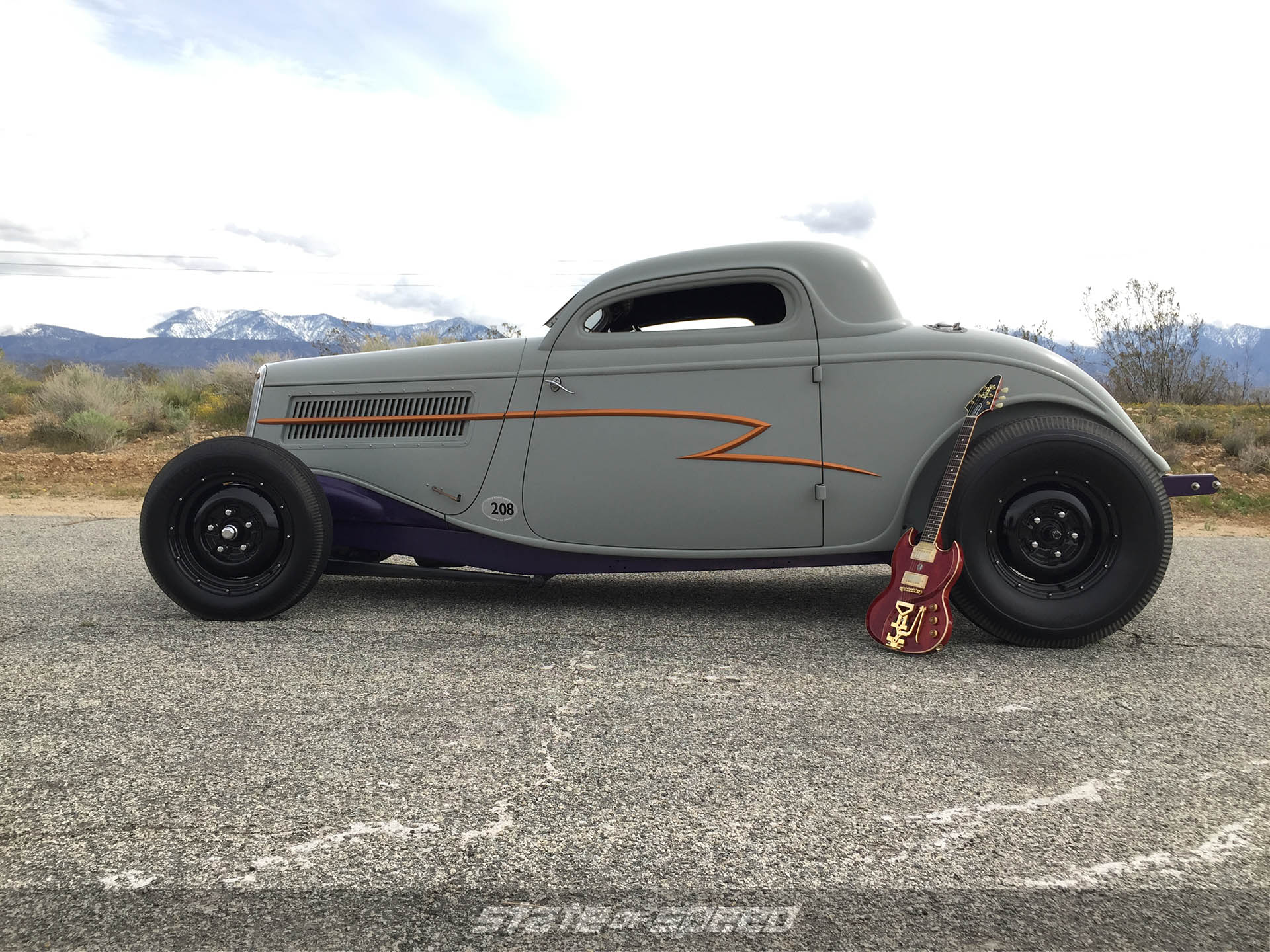 Billy F Gibbon's Ford Coupe with his custom Gibson SG