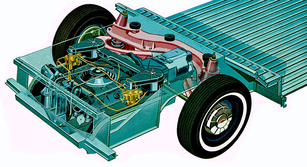 technical illustration of a chevrolet corvair powertrain