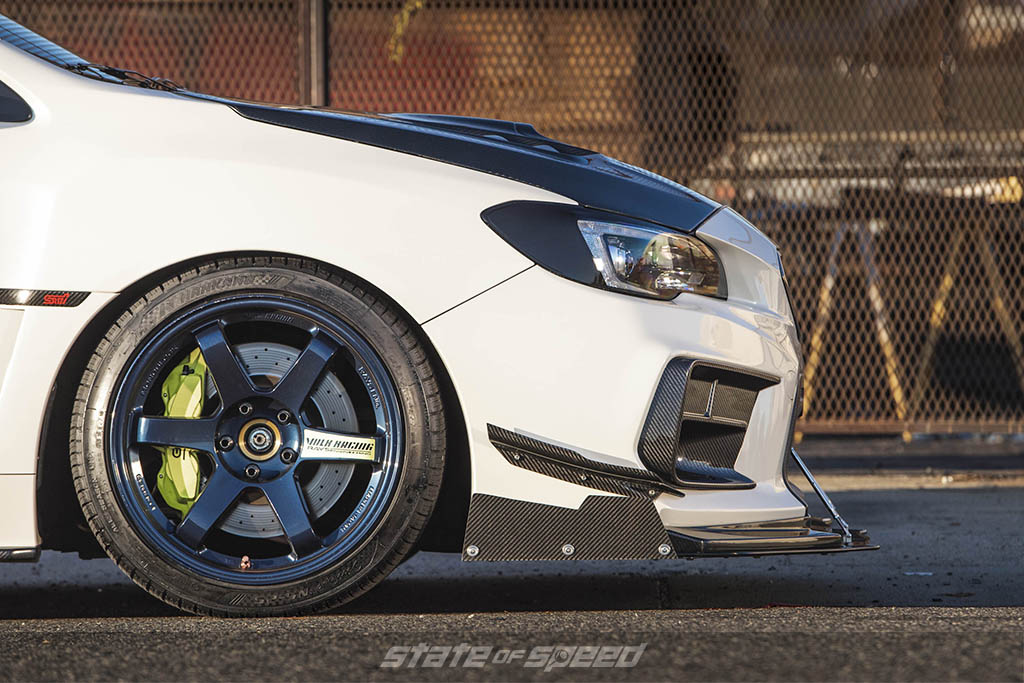 subaru wrx sti with volk wheels and carbon fiber parts