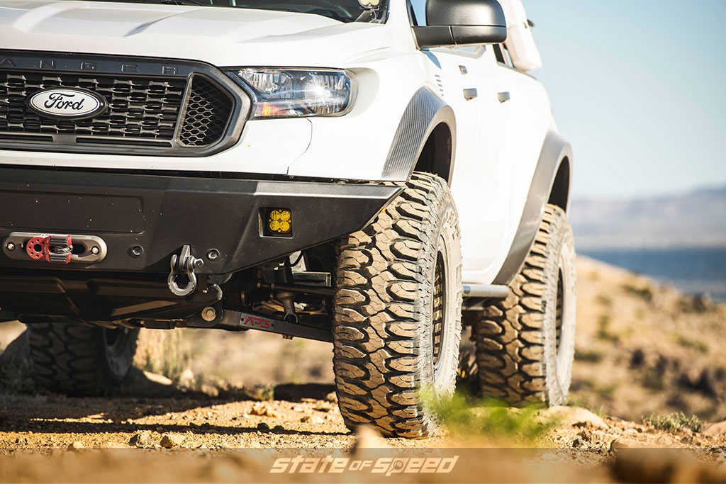White Ford Ranger with 35 inch off road tires