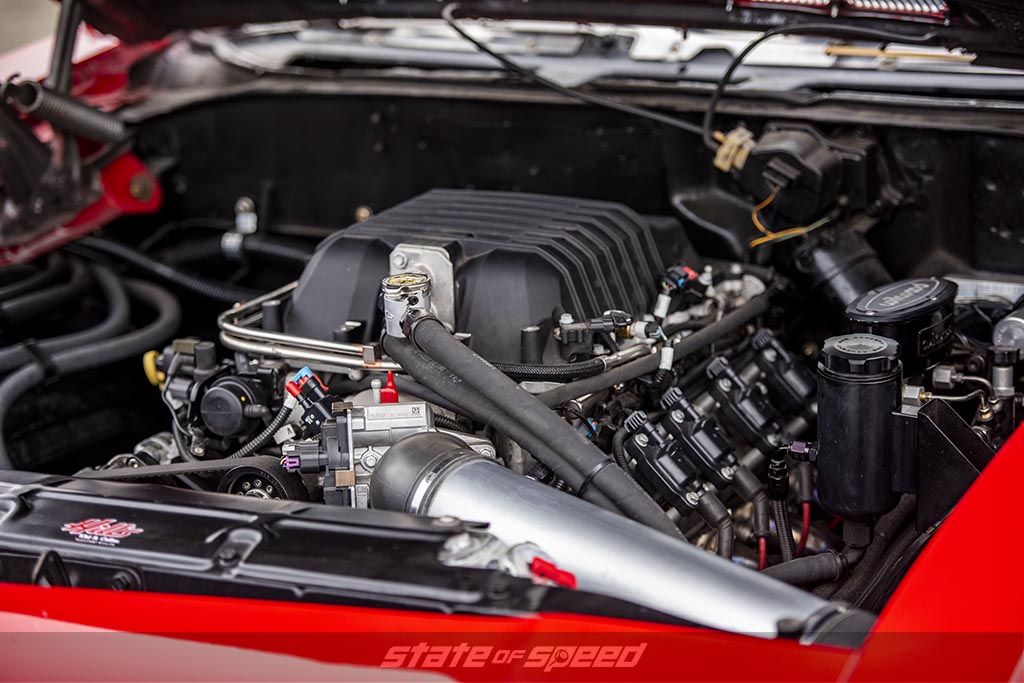 Red '68 Chevy El Camino by Hill's Rod Custom with a Supercharged LSA Crate Engine- Streetsteel - 235/60R15