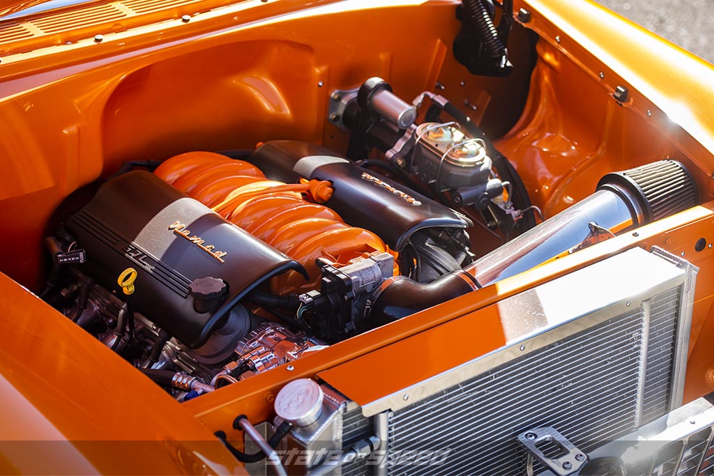 Chevy LS1 Crate Engine inside a Orange '55 Chevrolet Nomad
