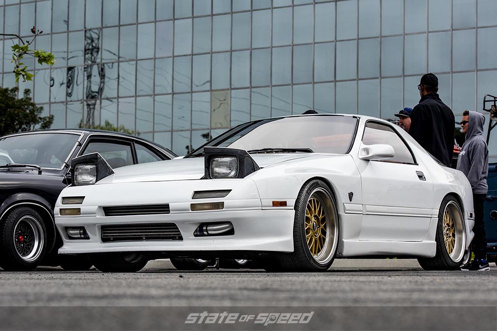 White Mazda RX-7 Gen 2 at State Of Speed Los Angeles LA car meet