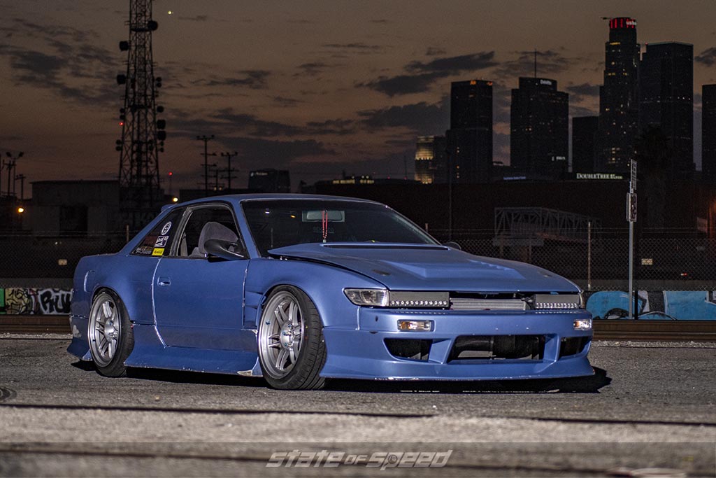 Blue nissan 240sx with a Nissan SR series engine swap