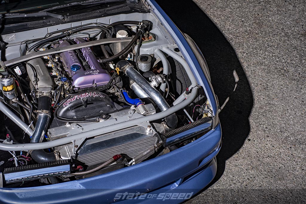 Blue nissan 240sx with a Nissan SR series engine swap
